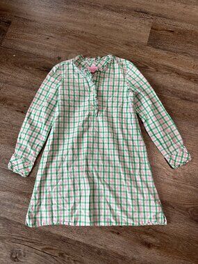 Lilly Pulitzer Girls Dress Size 6 Long Sleeve Green Pink Check Sheath Spring
